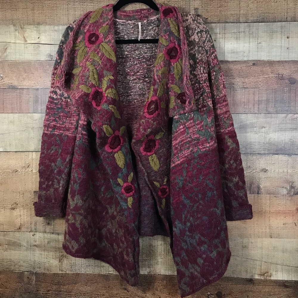 Free people embroidered floral sweater cardigan